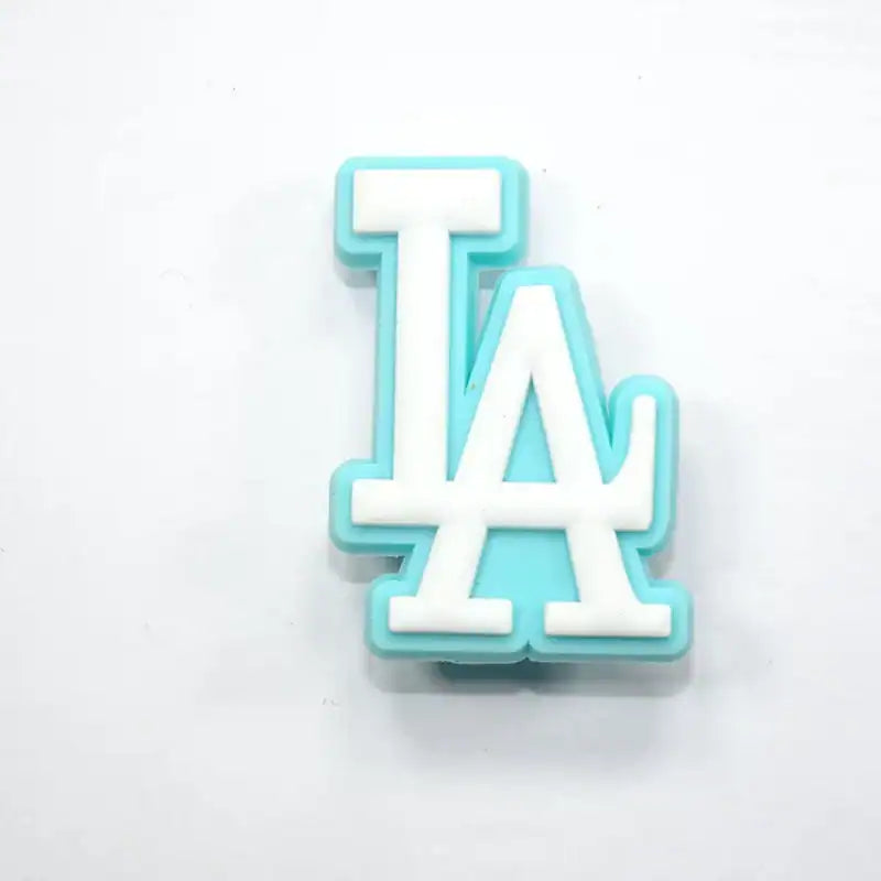 LA stylised logo white on aqua 087-100 - Shoe Charm