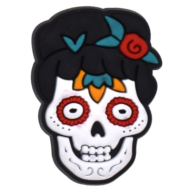 Mexican black hair skull 53-87 Shoe Charm