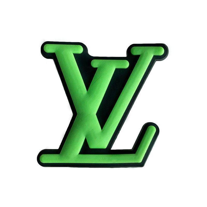 LV Louis Vuitton French Luxury stylized logo green on black 087-152 Shoe Charm