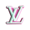 LV Louis Vuitton French Luxury stylized logo white on pink 087-22 Shoe Charm