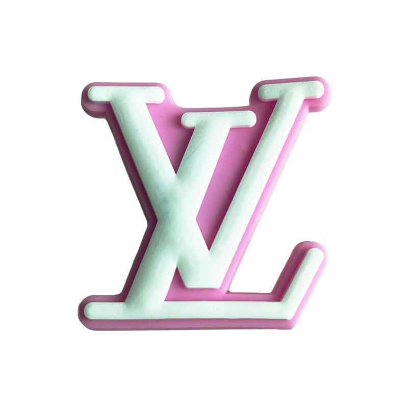 LV Louis Vuitton French Luxury stylized logo white on pink 087-22 Shoe Charm