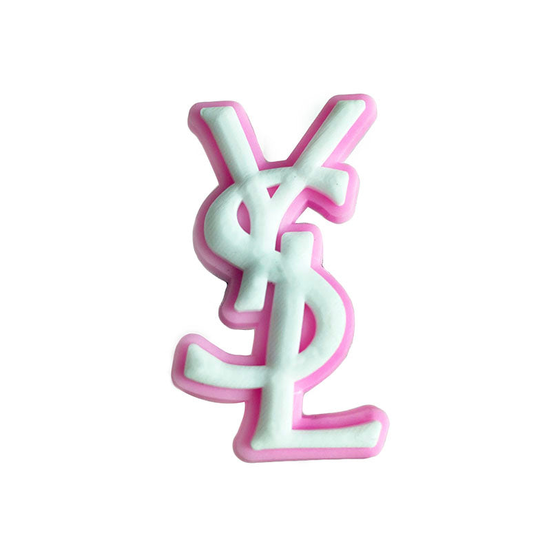 YSL Yves Saint Laurent French Luxury stylized logo  pink 087-26 Shoe Charm