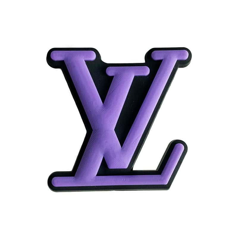 LV Louis Vuitton French Luxury stylized logo purple on black MQ087-114 Shoe Charm