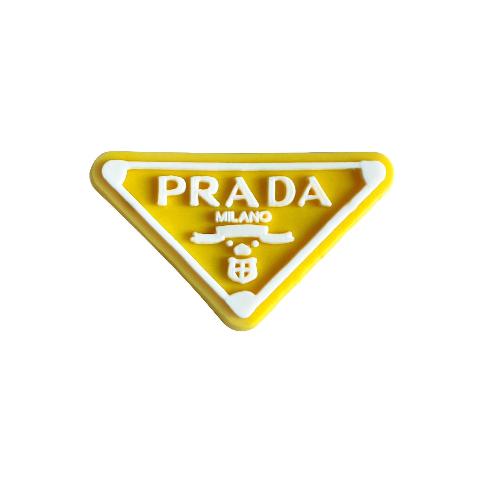 Prada triplate stylised badge logo white on yellow MQ087-75 Shoe Charm