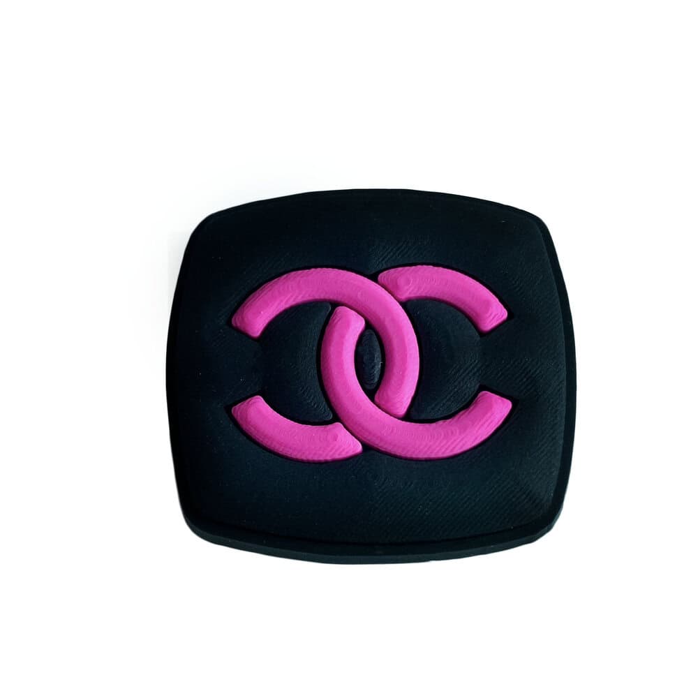 Chanel double C badge logo dark pink on black 087-44 Shoe Charm