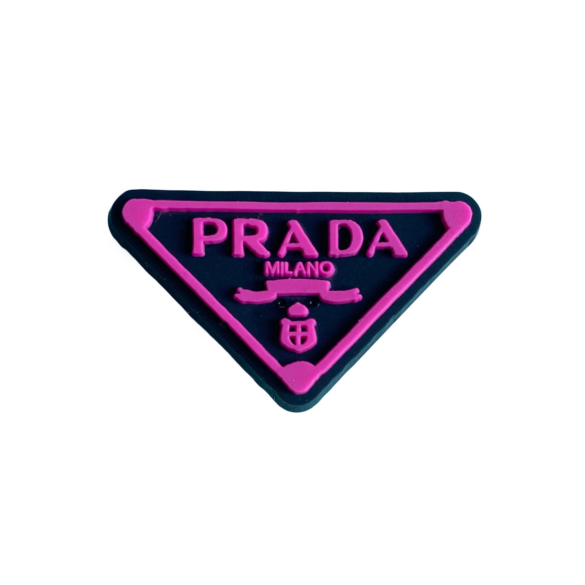 Prada triplate stylised badge logo dark pink on black 087-46 Shoe Charm