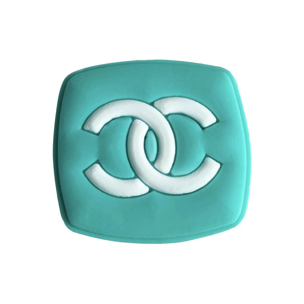 Chanel double C badge logo white on aqua MQ087-95 Shoe Charm