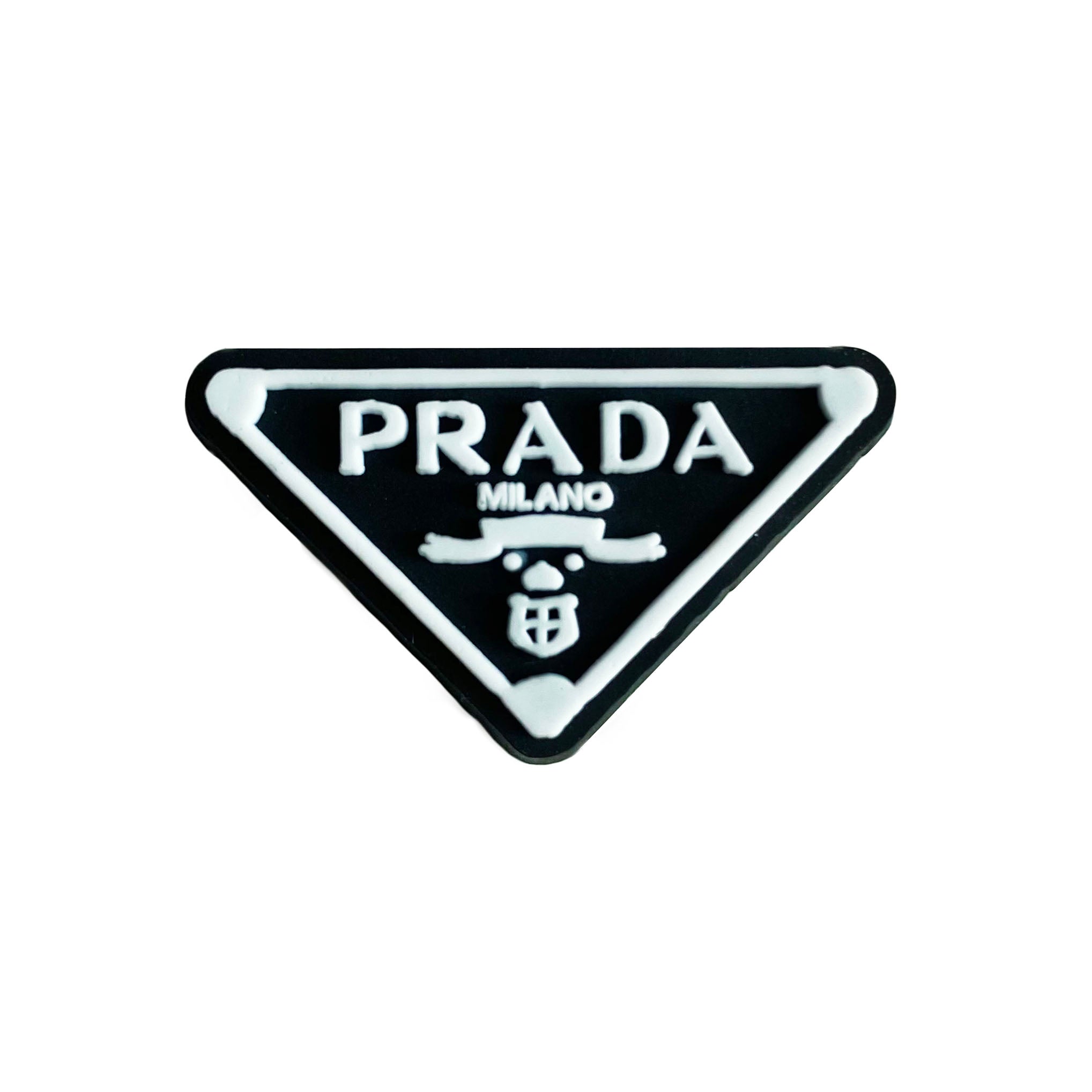 Prada triplate stylised badge logo white on black MQ087-136 Shoe Charm