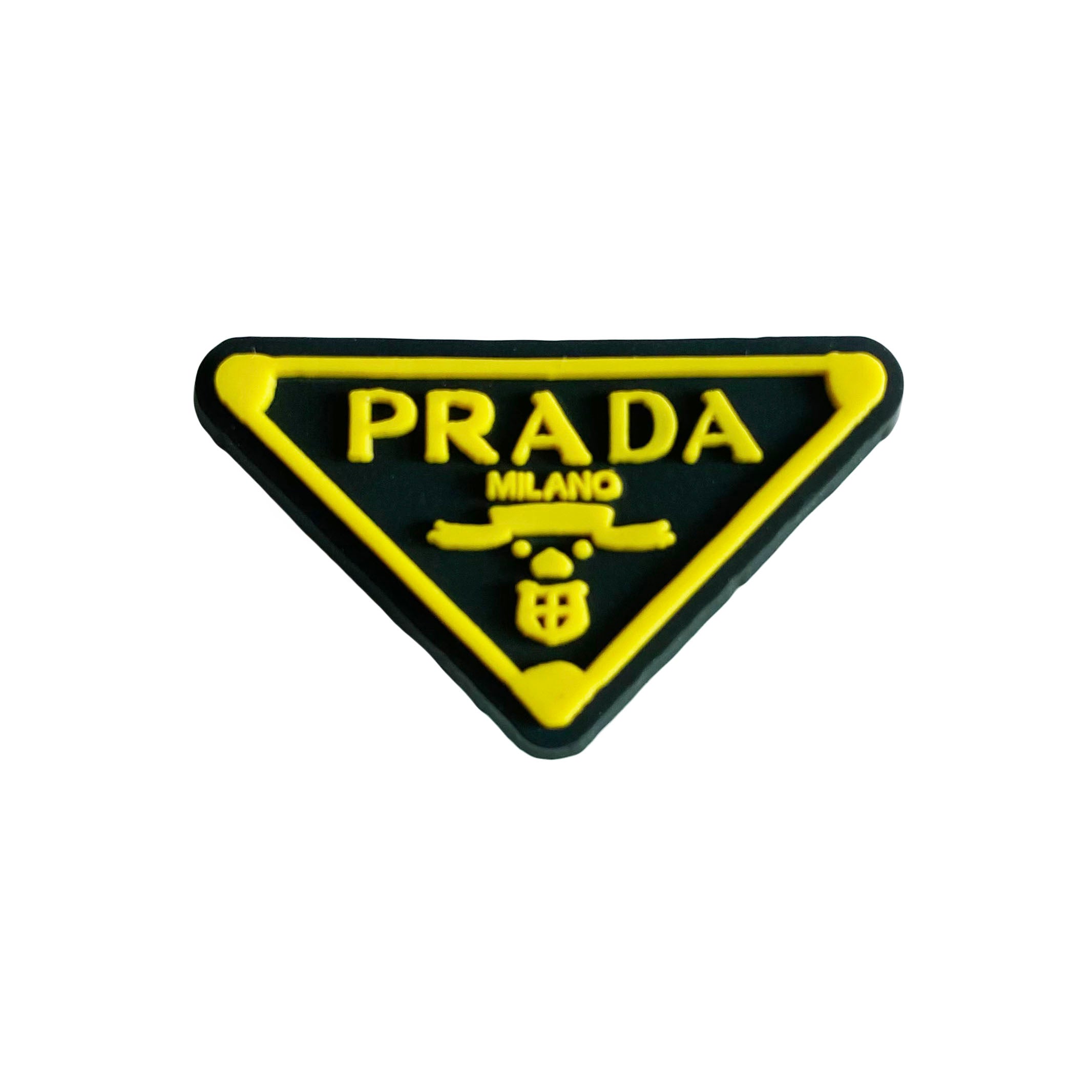 Prada triplate stylised badge logo yellow on black MQ087-77 Shoe Charm