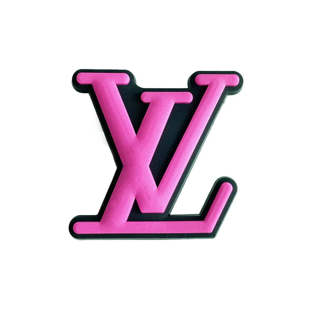 LV Louis Vuitton French Luxury stylized logo dark pink on black MQ087-40 Shoe Charm
