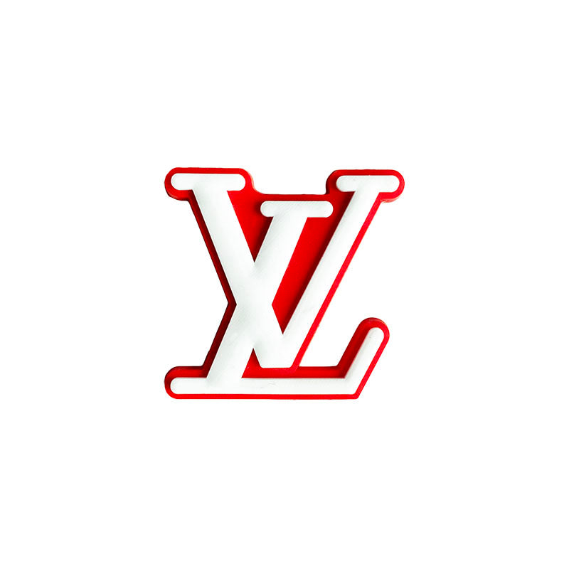LV Louis Vuitton French Luxury stylized logo white on red MQ087-09 Shoe Charm
