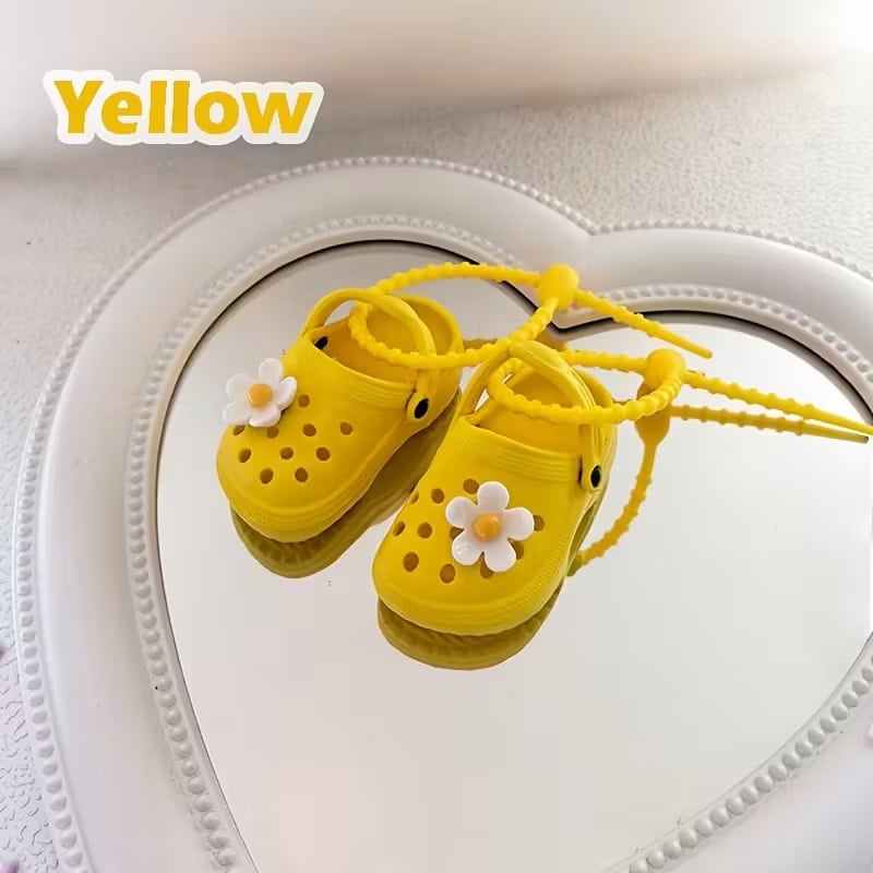 Bag Tag - Yellow pair of Mini Crocs with charms and BagTag lace - Shoe Charm