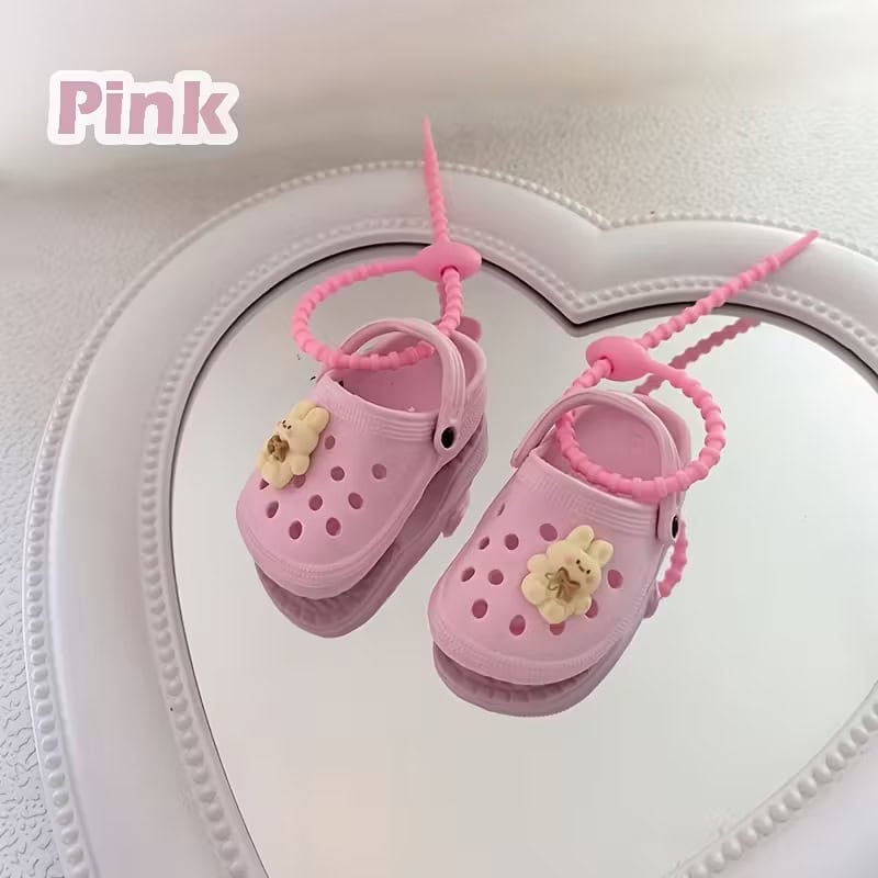 Bag Tag - Pink pair of Mini Crocs with charms and BagTag lace - Shoe Charm