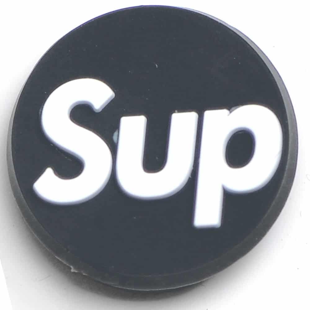 SUP round badge white on black P2206 Shoe Charm