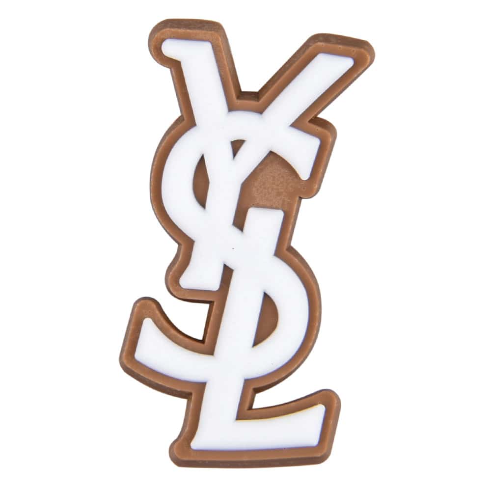 Ysl Yves Saint Laurent Stylized Logo white on brown   PB8124 Shoe Charm
