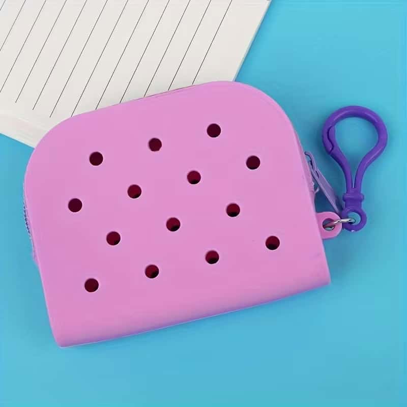 Purse for shoe charms - Dark Pink with zip & baghook 14 holes - Shoe Charm
