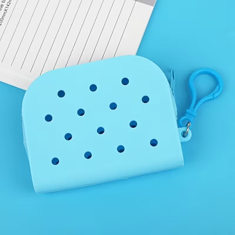 Purse for shoe charms - Blue with zip & baghook 14 holes - Shoe Charm