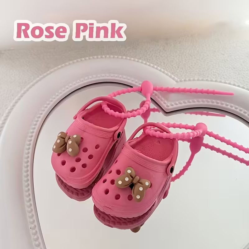 Bag Tag - Rose Pink  pair of Mini Crocs with charms and BagTag lace - Shoe Charm
