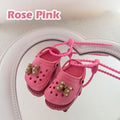 Bag Tag - Rose Pink  pair of Mini Crocs with charms and BagTag lace - Shoe Charm