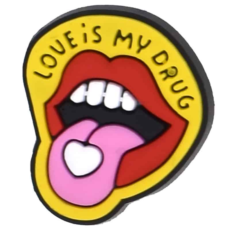 Love Is My Drug mouth with love heart tablet on tongue 102-111 - Shoe Charm