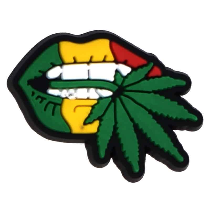 Mali flag coloured lips holding weed leaf 102-24 - Shoe Charm