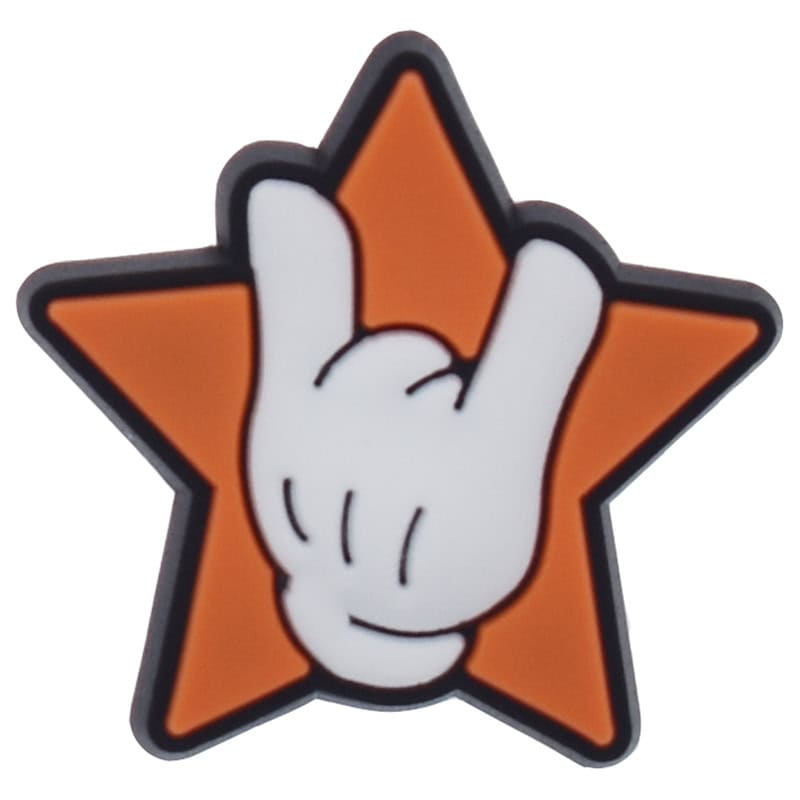 Sign of the horns hand sign with orange star 102-27 - Shoe Charm