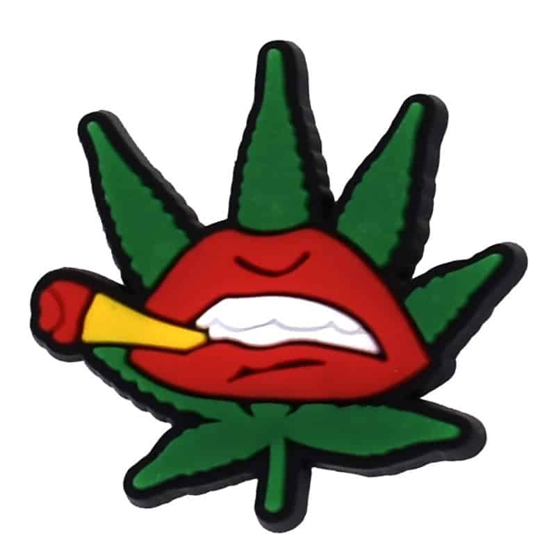 Weed leaf behind lips holding joint 102-69 - Shoe Charm
