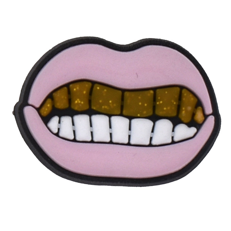 Mouth with top golden teeth 102-84 - Shoe Charm