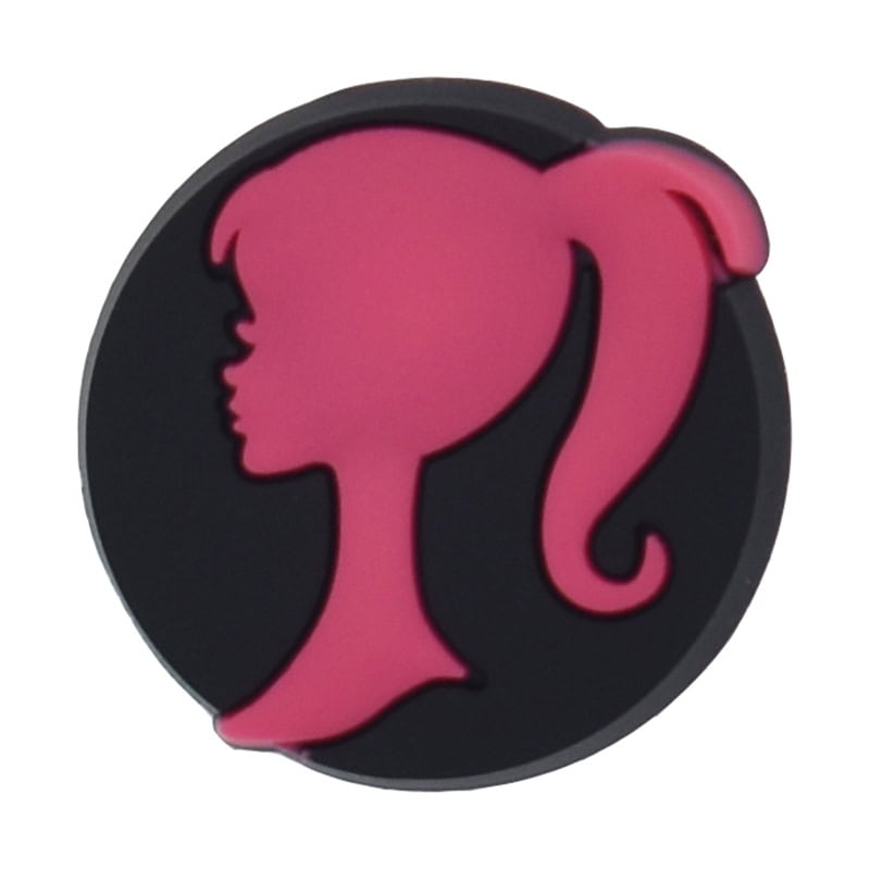 Shoe charms - Pink pony tail on black badge106-04