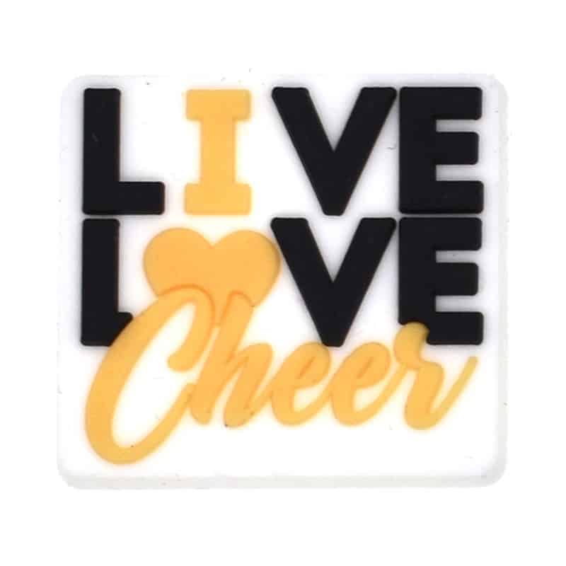 Shoe Charm - Black & yellow LIVE LOVE CHEER badge sign  Cheerleaders 184-10