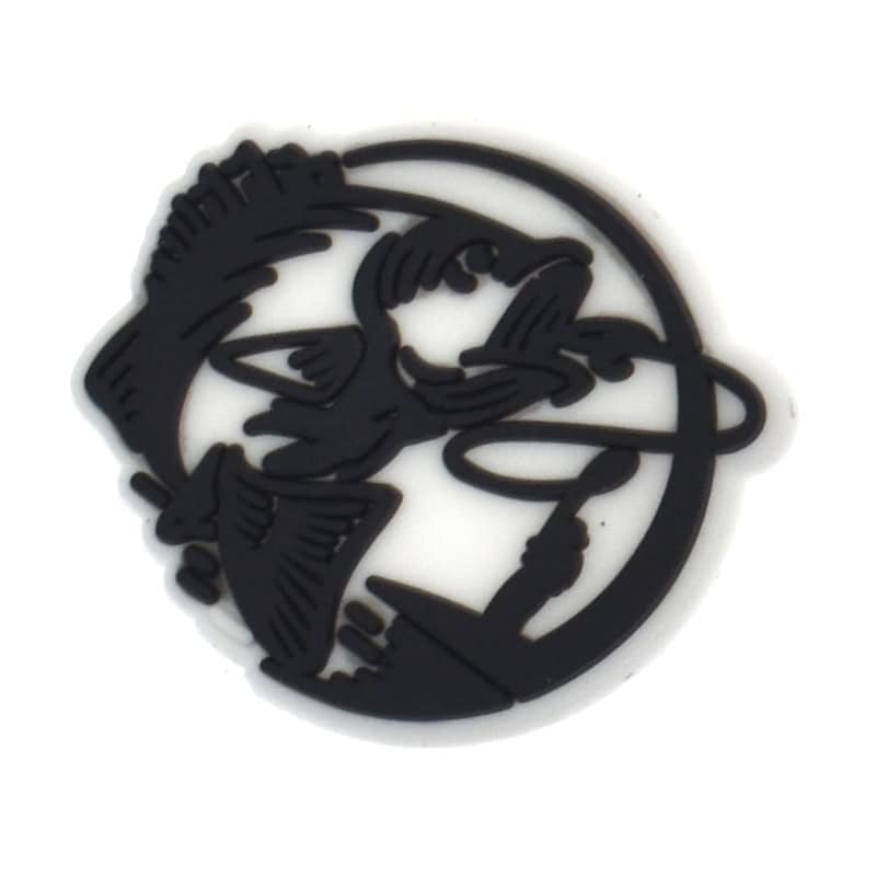 Black outline fish on fishing hook from boat 317-06 - Shoe Charm