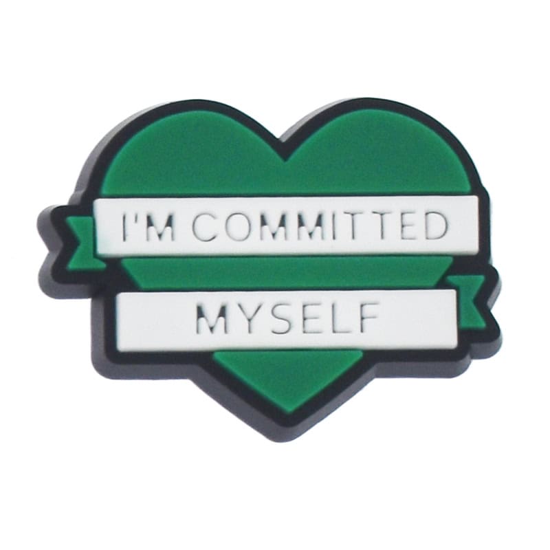 Shoe Charm - I'M COMMITTED MYSELF green heart sign logo badge 340-14