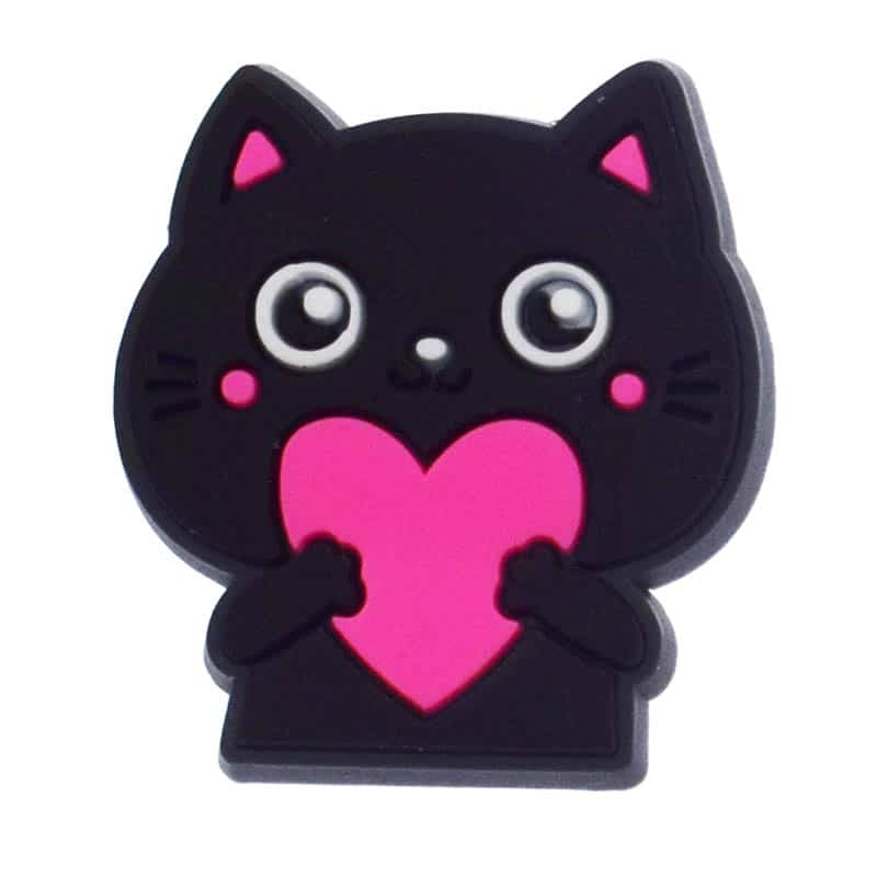 Black cat holding pink heart 387-06 - Shoe Charm