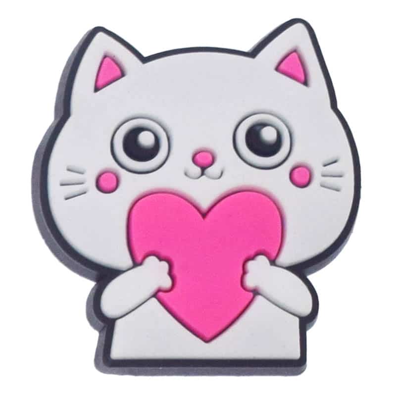 White cat holidng pink heart 387-07 - Shoe Charm