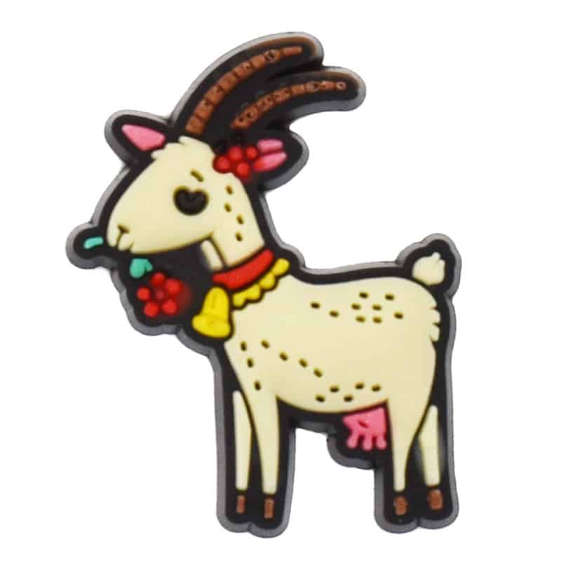 White goat holding red flower 399-18 Shoe Charm