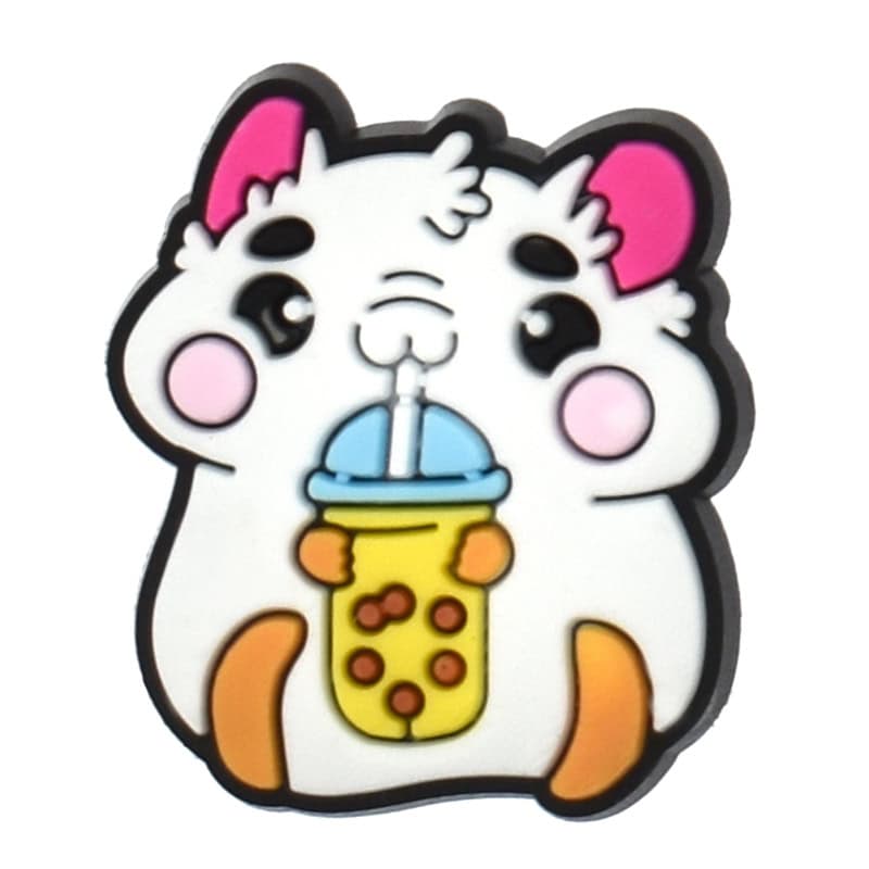 Chinese Lucky Cat pink ears bubble tea 469-26 Shoe Charm