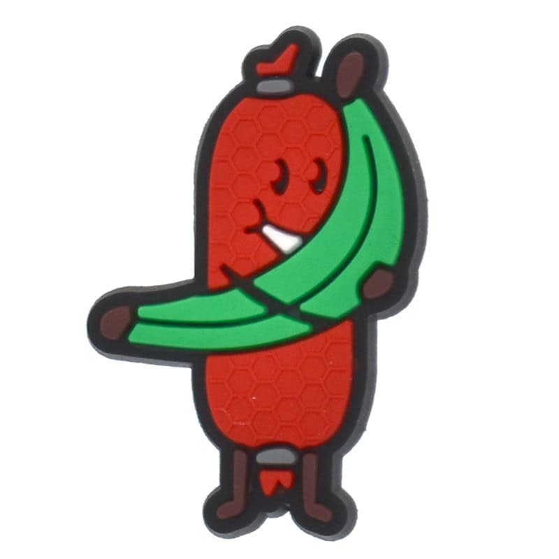 Sausage holding green banana 487-13 - Shoe Charm