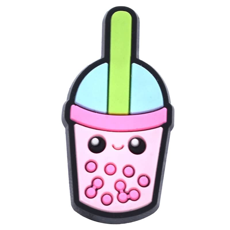 Smiley boba tea pink with green straw 676-15 - Shoe Charm